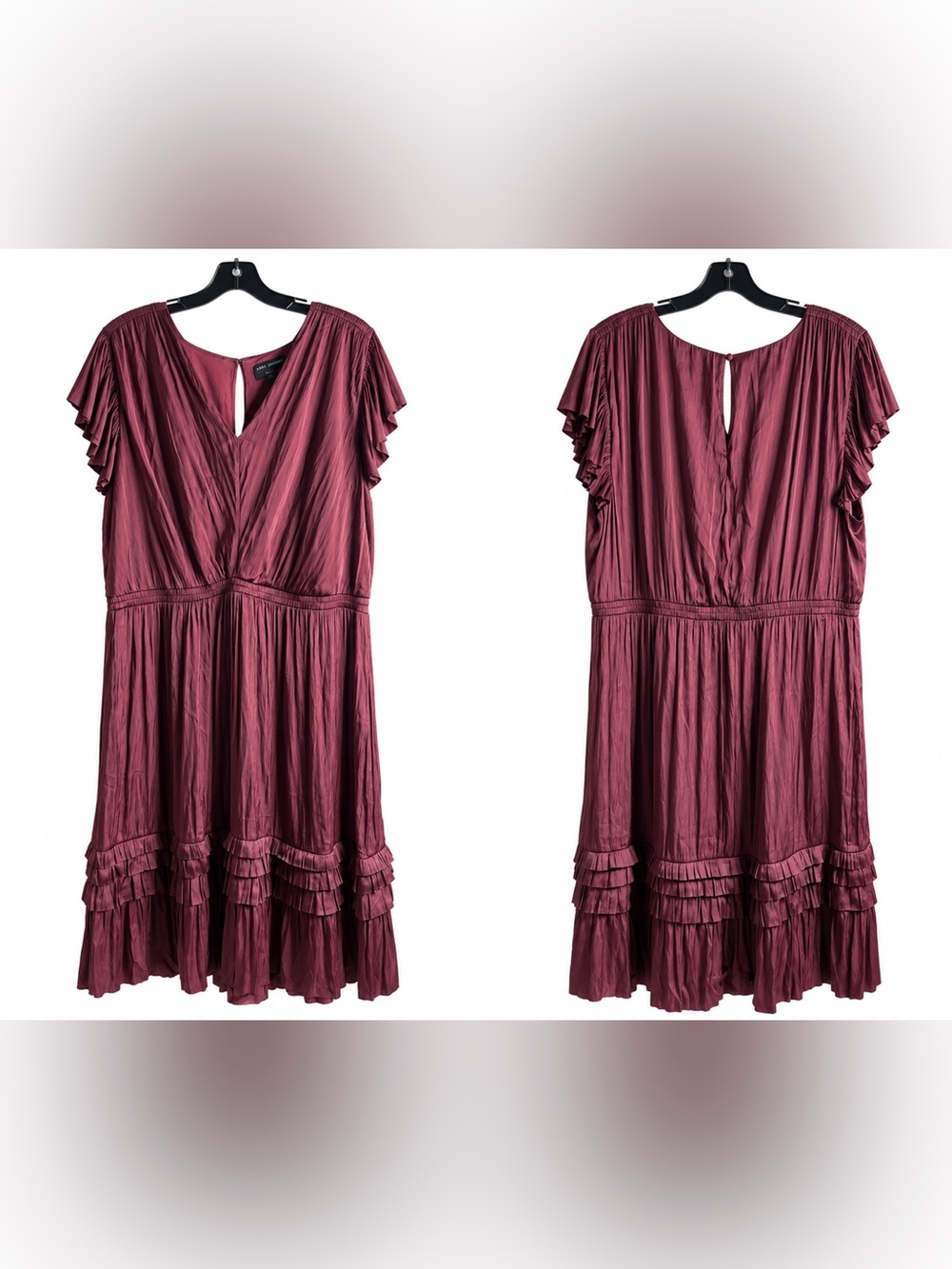 Lane Bryant Plus Size 22 Wine Burgundy Pleated Dress Flutter Sleeve Romantic - Picture 5 of 5